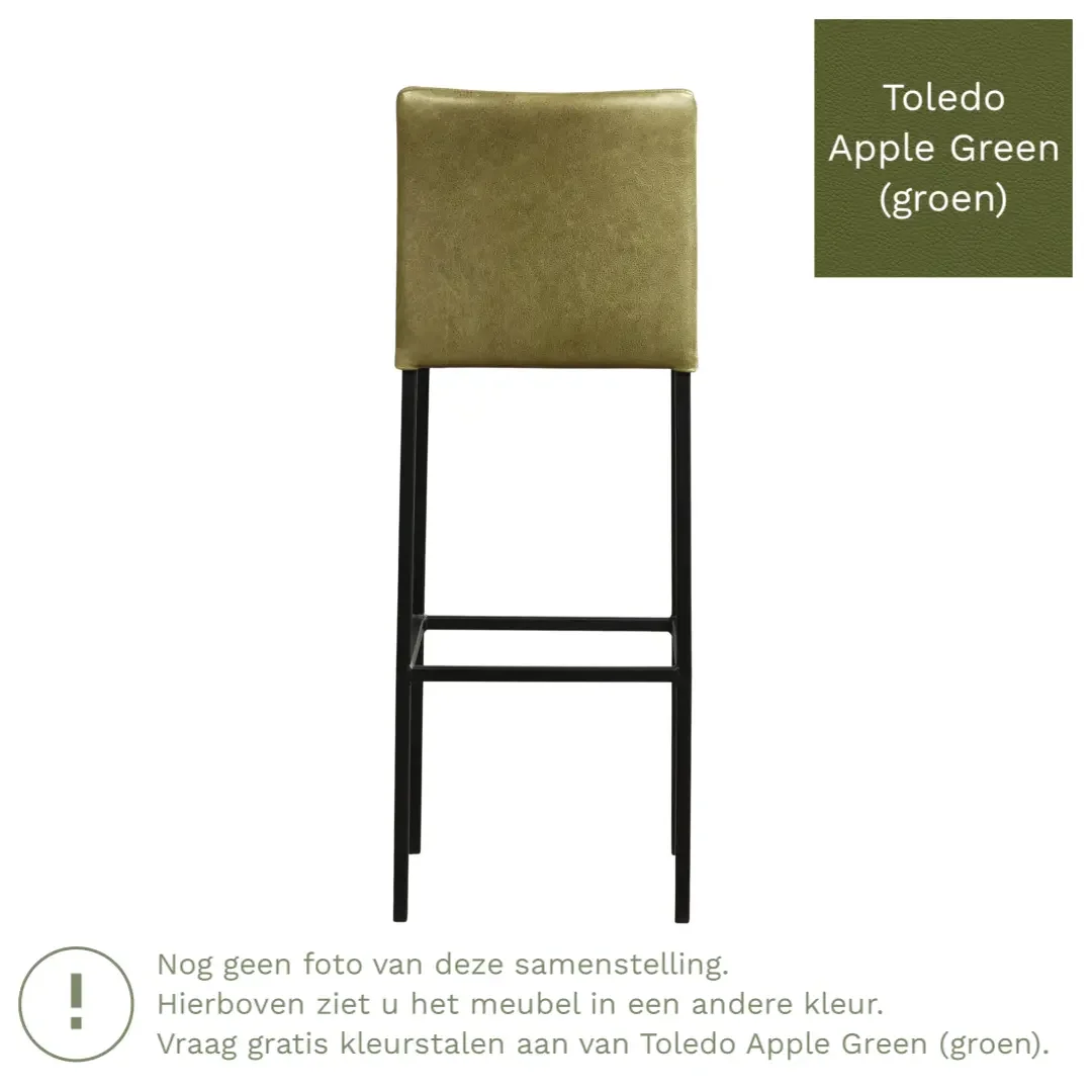 afbeelding van Leren barkruk Break hoog - Toledo Apple Green (groen) - Poten staal vierkant zwart