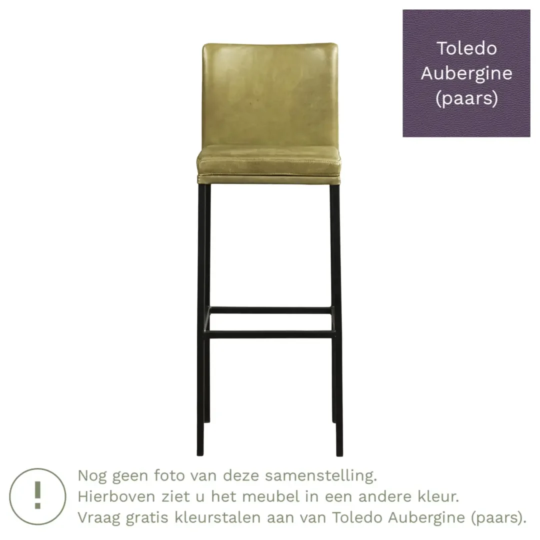 afbeelding van Leren barkruk Break hoog - Toledo Aubergine (paars) - Poten staal vierkant zwart