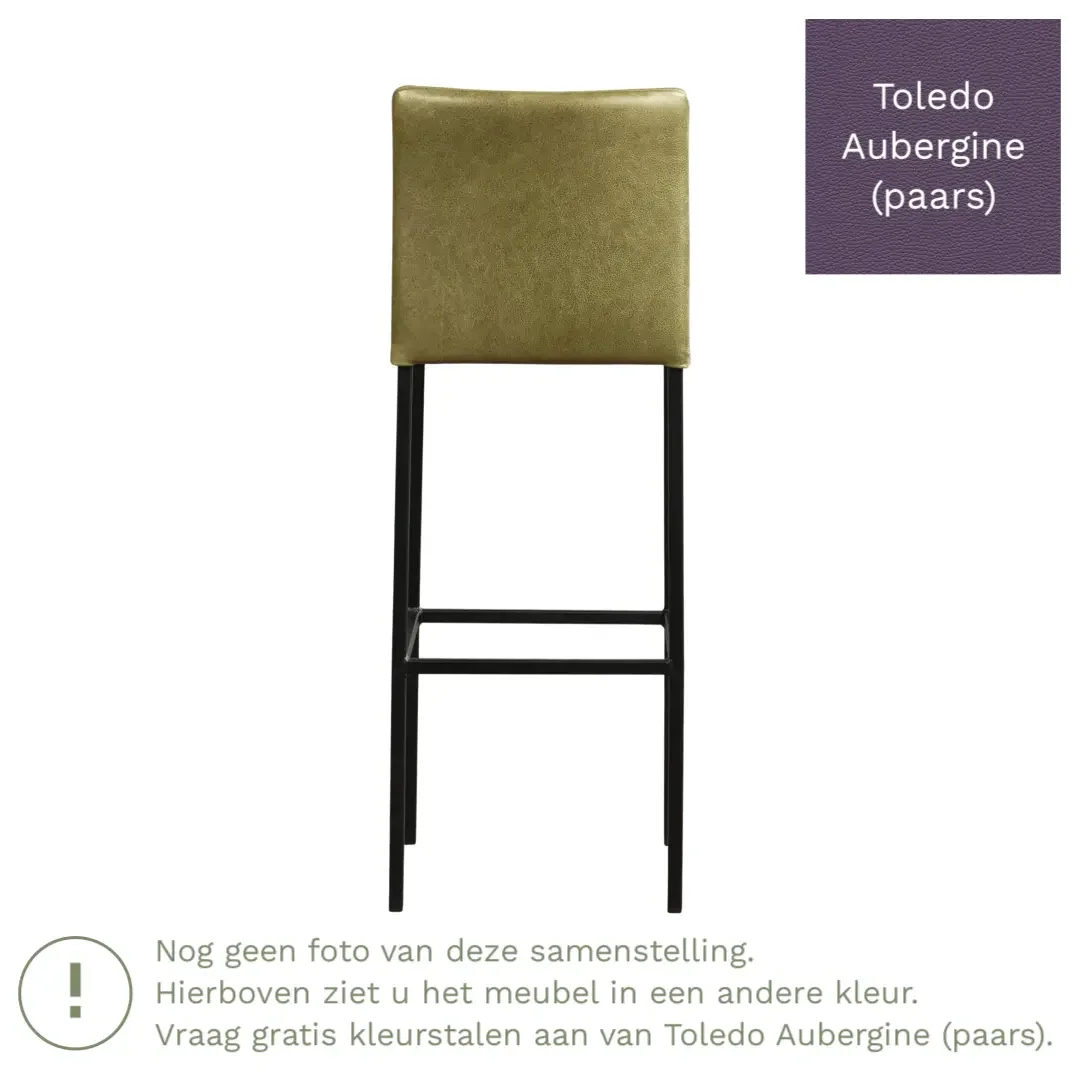 afbeelding van Leren barkruk Break hoog - Toledo Aubergine (paars) - Poten staal vierkant zwart