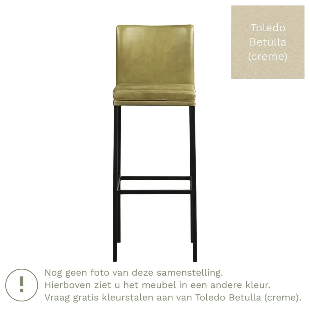 afbeelding van Leren barkruk Break hoog - Toledo Betulla (crème) - Poten staal vierkant RVS