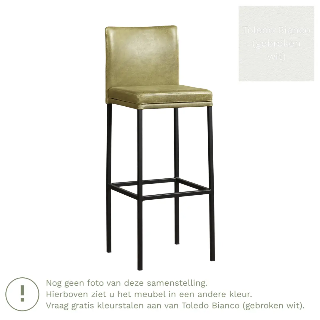 afbeelding van Leren barkruk Break hoog - Toledo Bianco (gebroken wit) - Poten staal vierkant zwart