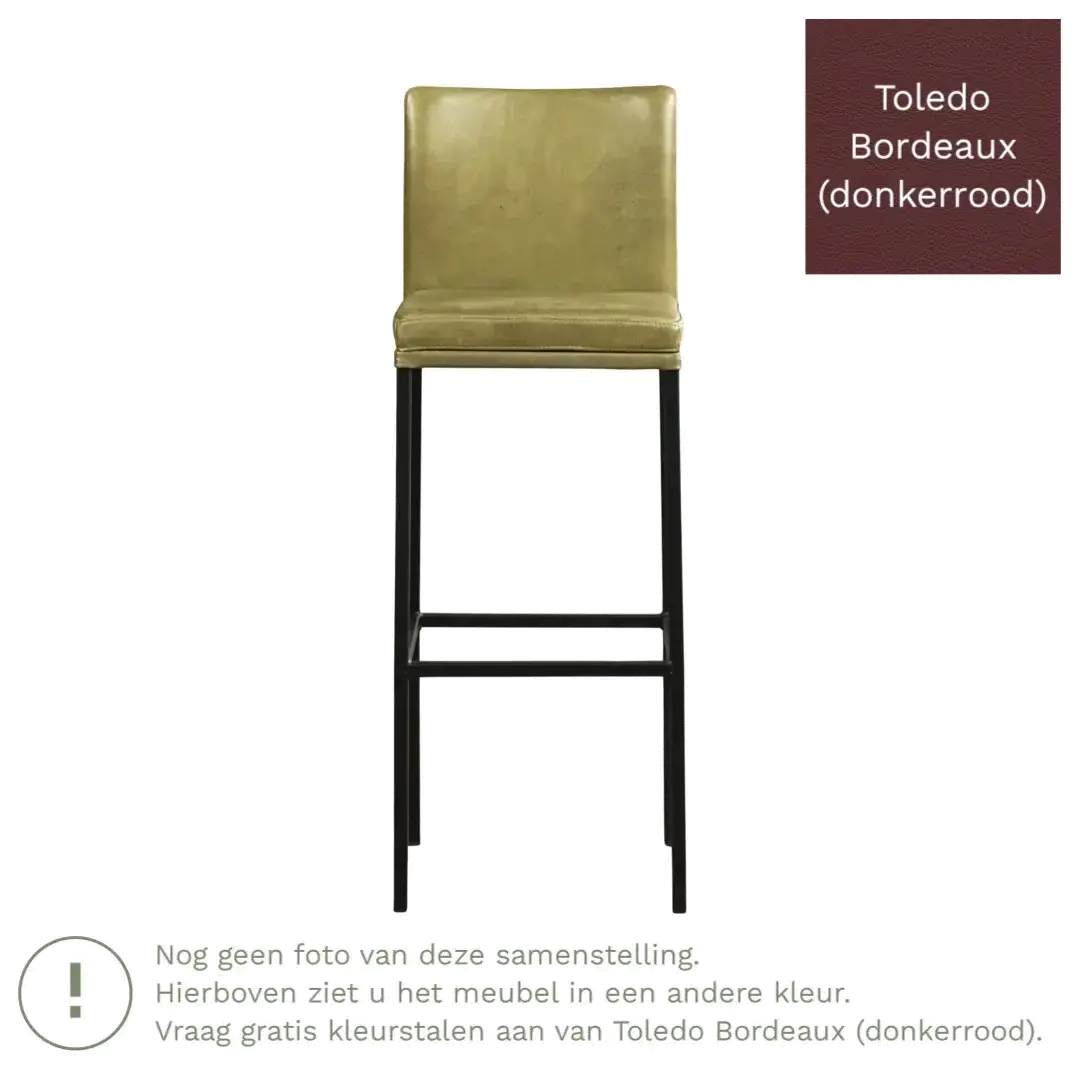 afbeelding van Leren barkruk Break hoog - Toledo Bordeaux (donkerrood) - Poten staal vierkant RVS