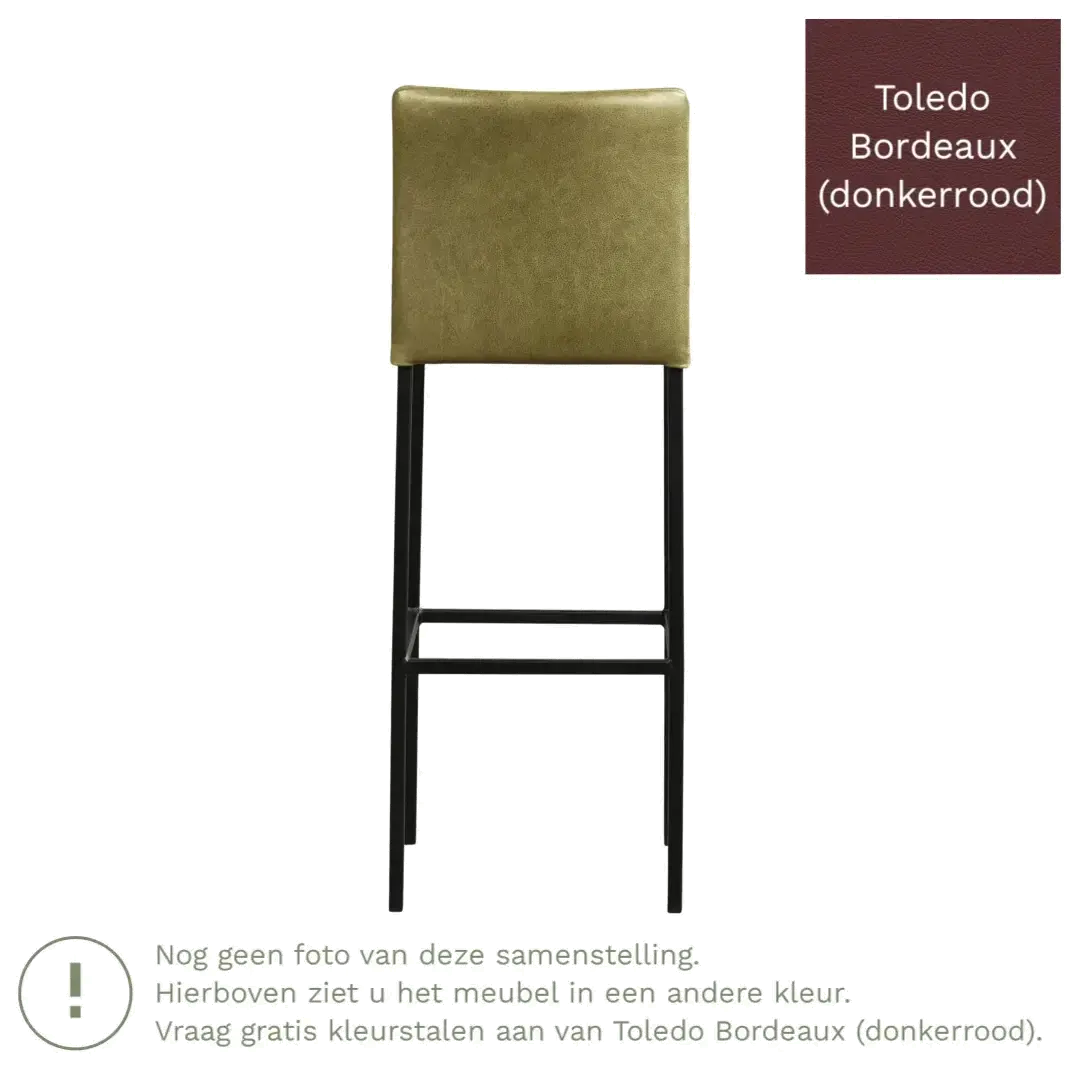 afbeelding van Leren barkruk Break hoog - Toledo Bordeaux (donkerrood) - Poten staal vierkant RVS