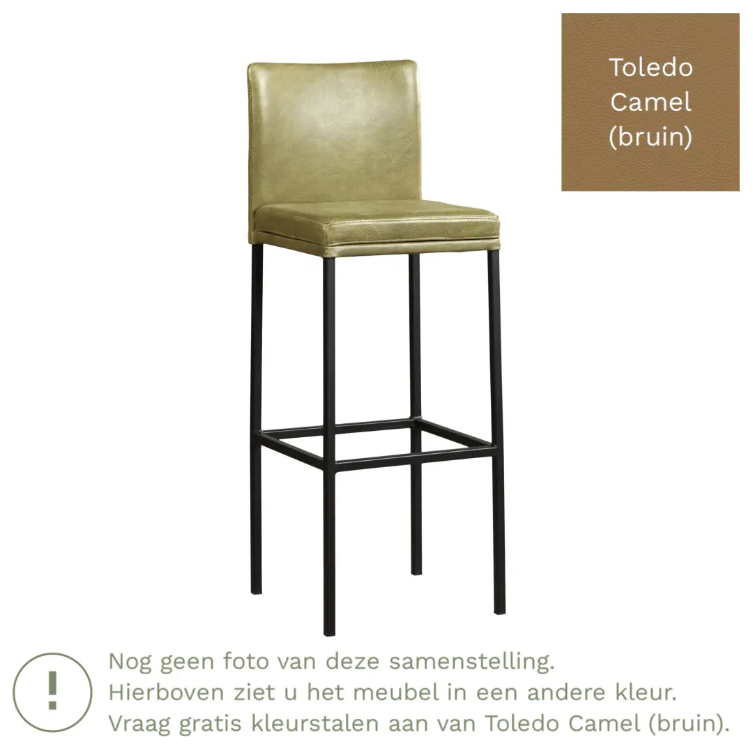 afbeelding van Leren barkruk Break hoog - Toledo Camel (bruin) - Poten staal vierkant RVS