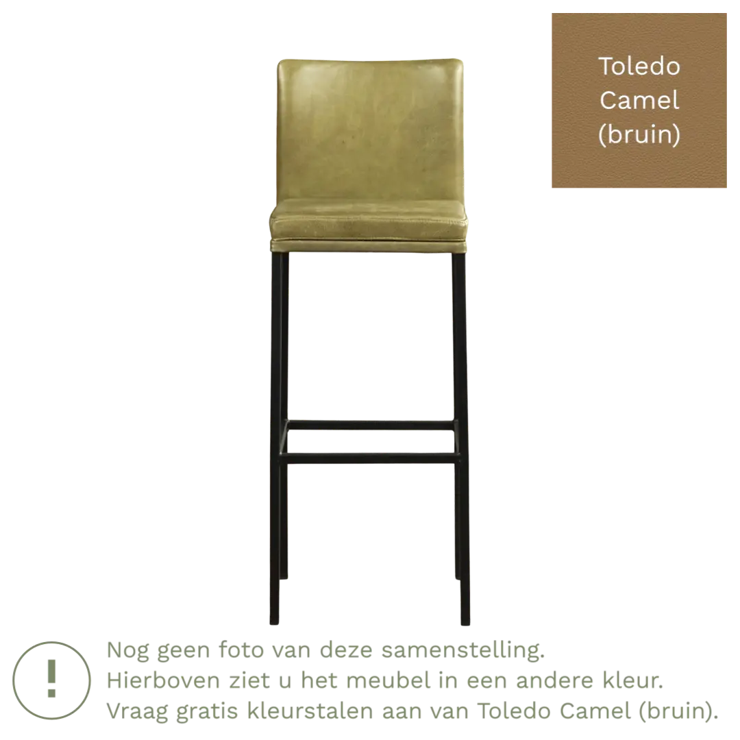 afbeelding van Leren barkruk Break hoog - Toledo Camel (bruin) - Poten staal vierkant RVS