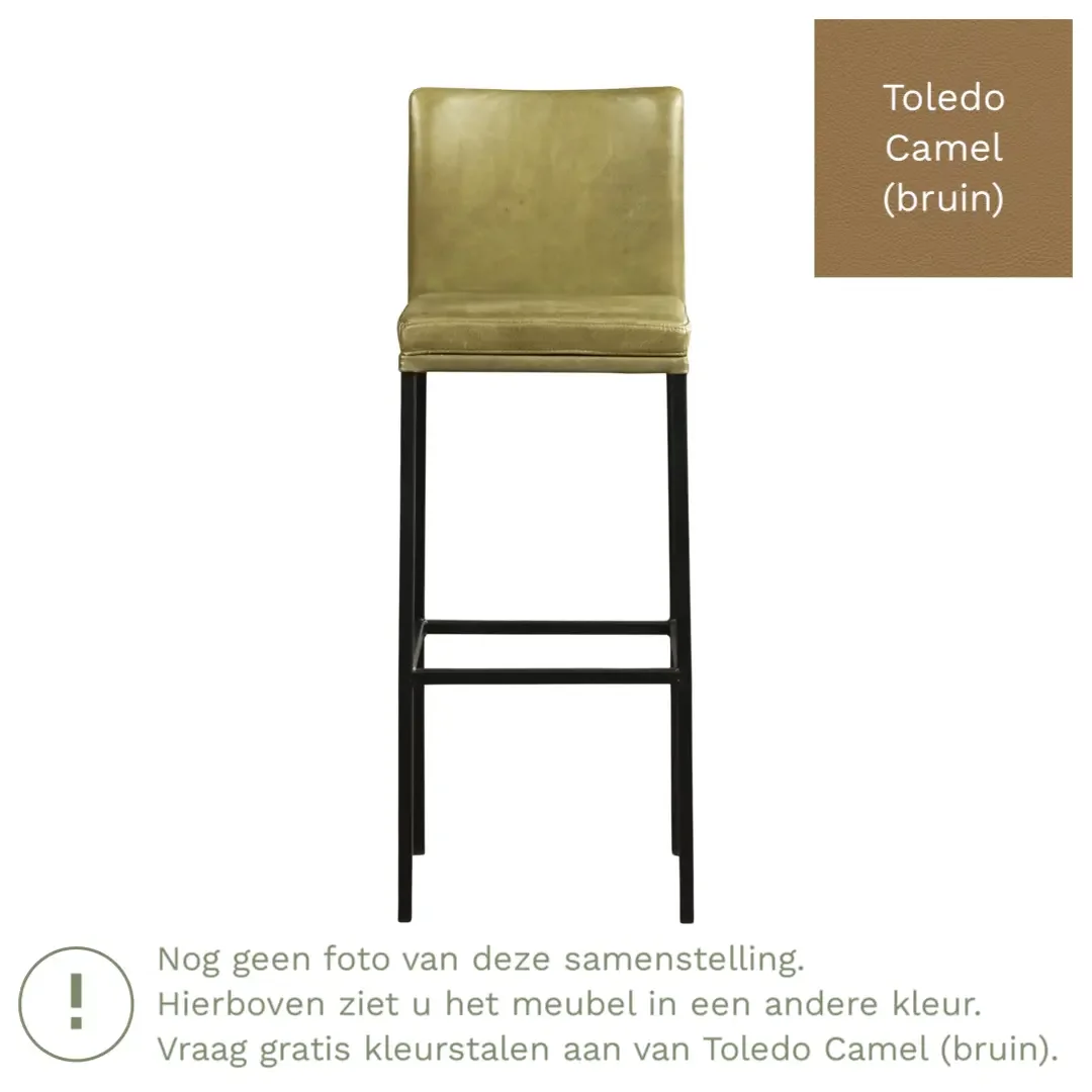 afbeelding van Leren barkruk Break hoog - Toledo Camel (bruin) - Poten staal vierkant zwart