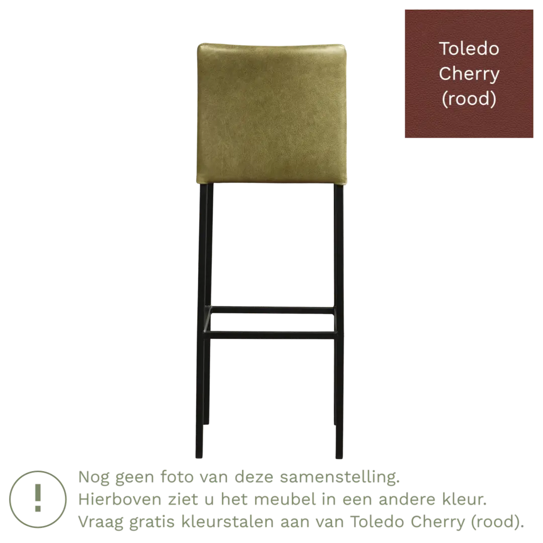 afbeelding van Leren barkruk Break hoog - Toledo Cherry (rood) - Poten staal vierkant zwart