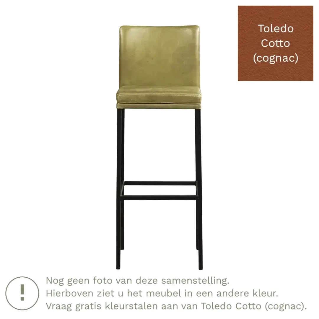 afbeelding van Leren barkruk Break hoog - Toledo Cotto (cognac) - Poten staal vierkant zwart