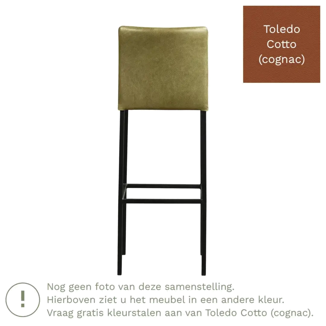 afbeelding van Leren barkruk Break hoog - Toledo Cotto (cognac) - Poten staal vierkant zwart