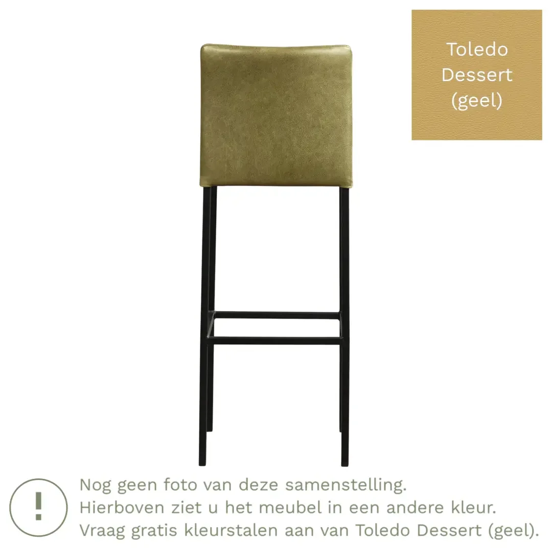 afbeelding van Leren barkruk Break hoog - Toledo Dessert (geel) - Poten staal vierkant zwart