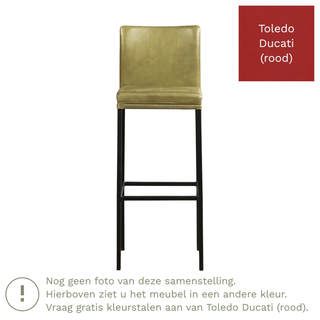 afbeelding van Leren barkruk Break hoog - Toledo Ducati (rood) - Poten staal vierkant RVS