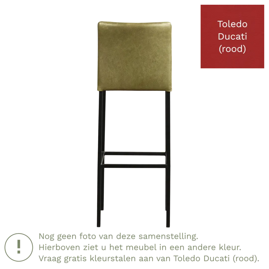 afbeelding van Leren barkruk Break hoog - Toledo Ducati (rood) - Poten staal vierkant RVS