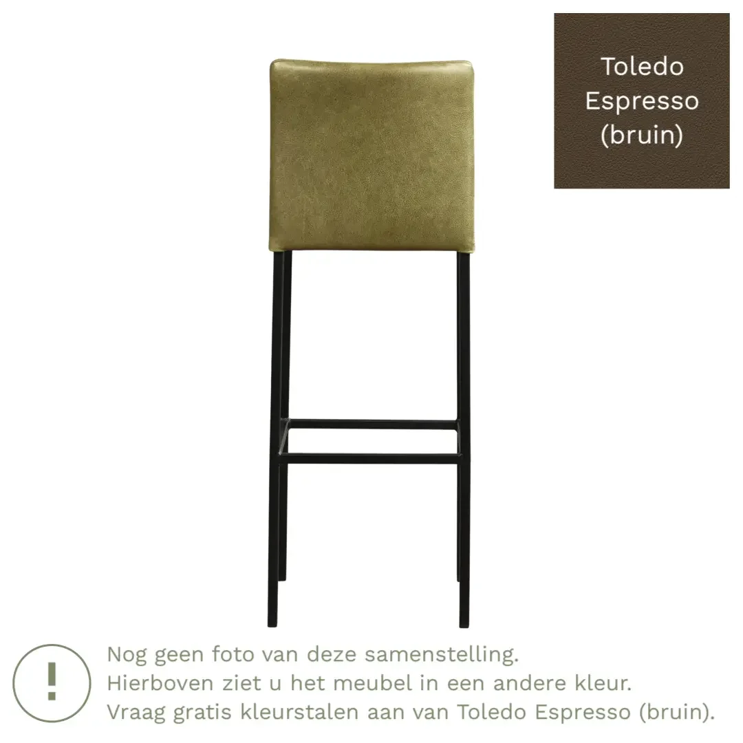 afbeelding van Leren barkruk Break hoog - Toledo Espresso (bruin) - Poten staal vierkant RVS