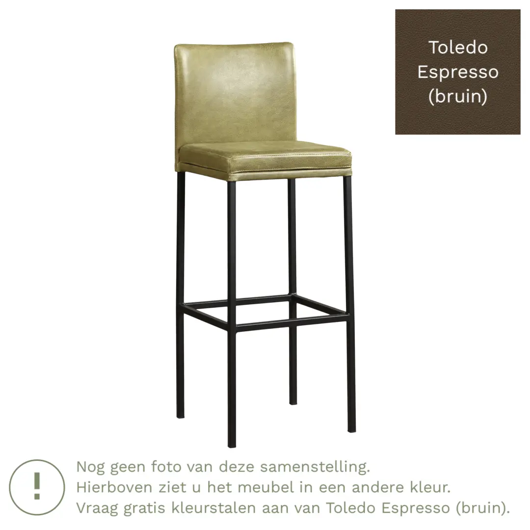 afbeelding van Leren barkruk Break hoog - Toledo Espresso (bruin) - Poten staal vierkant zwart