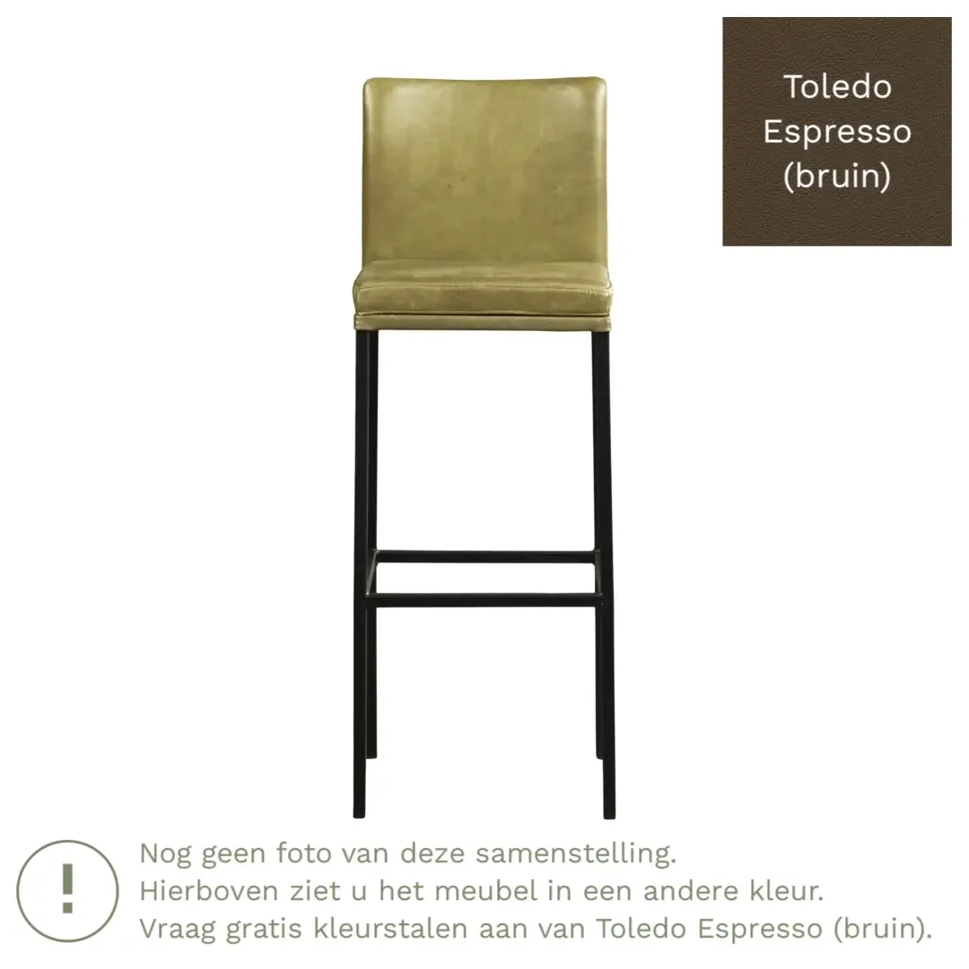 afbeelding van Leren barkruk Break hoog - Toledo Espresso (bruin) - Poten staal vierkant zwart