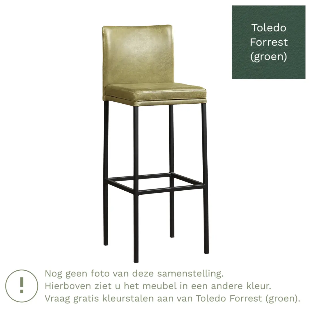 afbeelding van Leren barkruk Break hoog - Toledo Forrest (groen) - Poten staal vierkant RVS