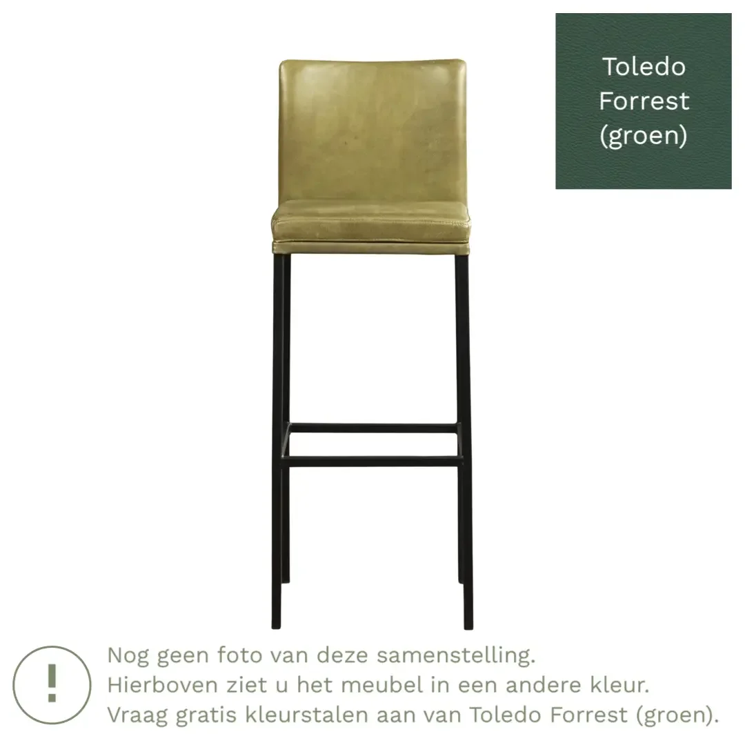 afbeelding van Leren barkruk Break hoog - Toledo Forrest (groen) - Poten staal vierkant RVS