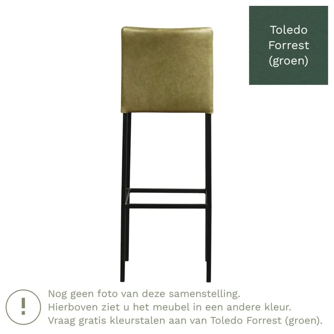 afbeelding van Leren barkruk Break hoog - Toledo Forrest (groen) - Poten staal vierkant RVS
