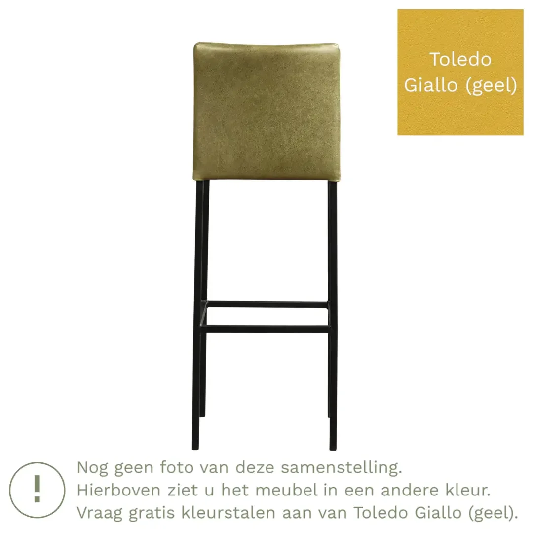 afbeelding van Leren barkruk Break hoog - Toledo Giallo (geel) - Poten staal vierkant RVS