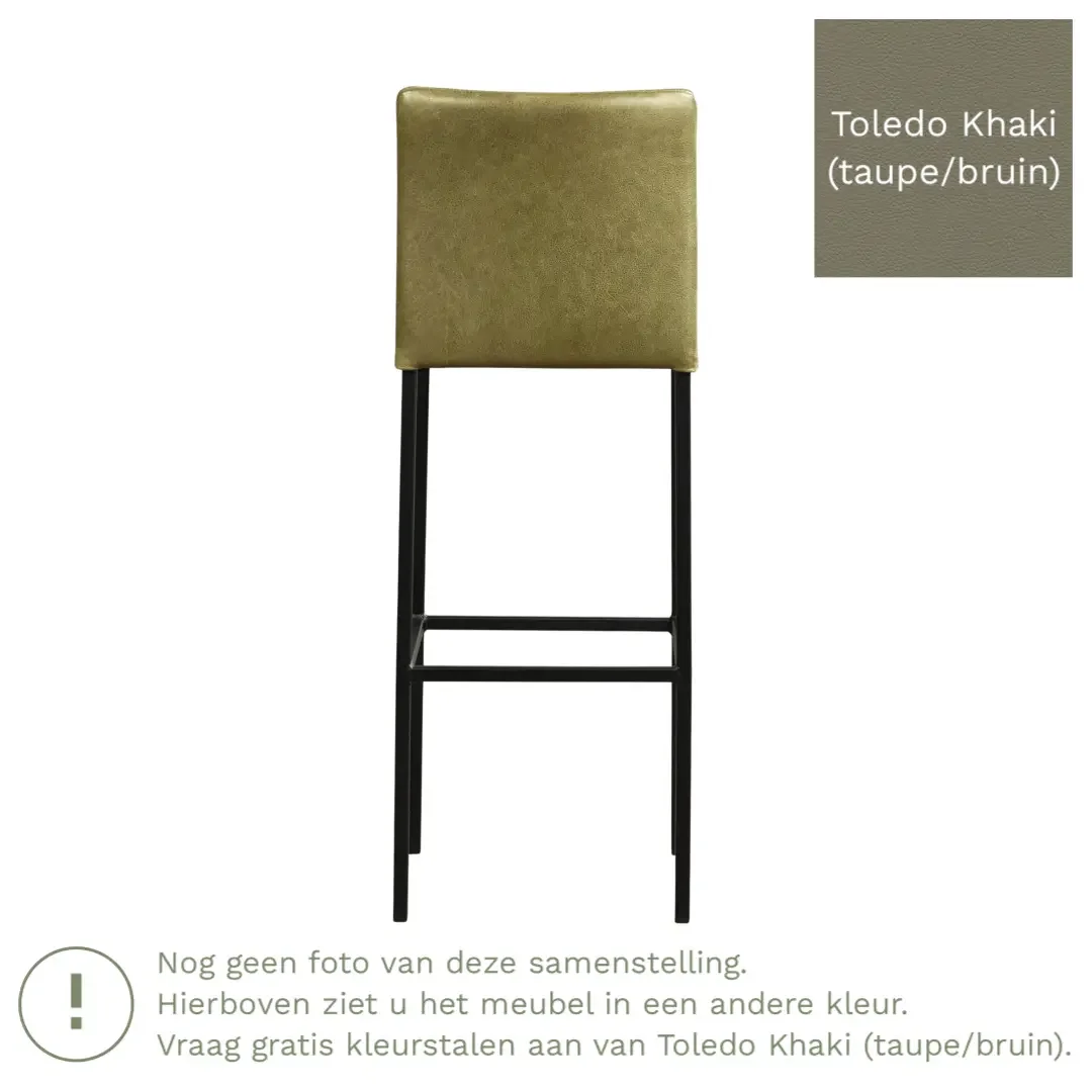 afbeelding van Leren barkruk Break hoog - Toledo Khaki (taupe/bruin) - Poten staal vierkant RVS