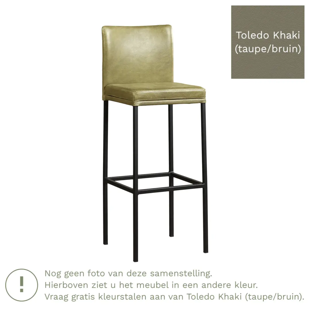 afbeelding van Leren barkruk Break hoog - Toledo Khaki (taupe/bruin) - Poten staal vierkant zwart