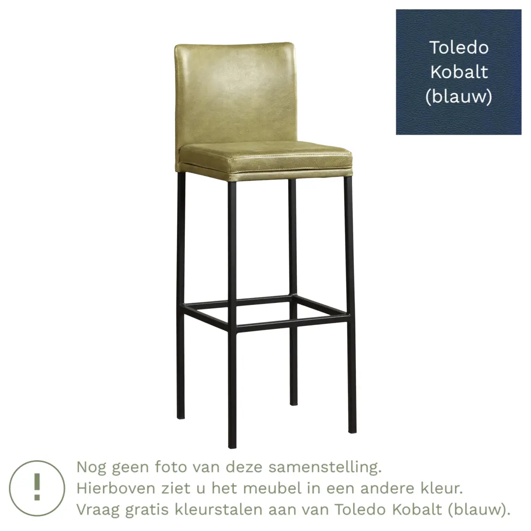 afbeelding van Leren barkruk Break hoog - Toledo Kobalt (blauw) - Poten staal vierkant zwart