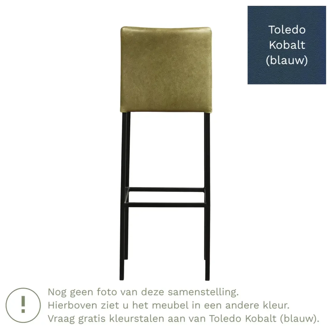 afbeelding van Leren barkruk Break hoog - Toledo Kobalt (blauw) - Poten staal vierkant zwart