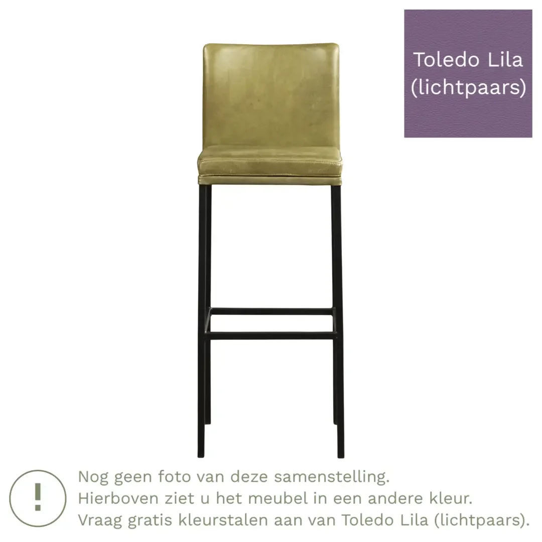 afbeelding van Leren barkruk Break hoog - Toledo Lila (lichtpaars) - Poten staal vierkant RVS