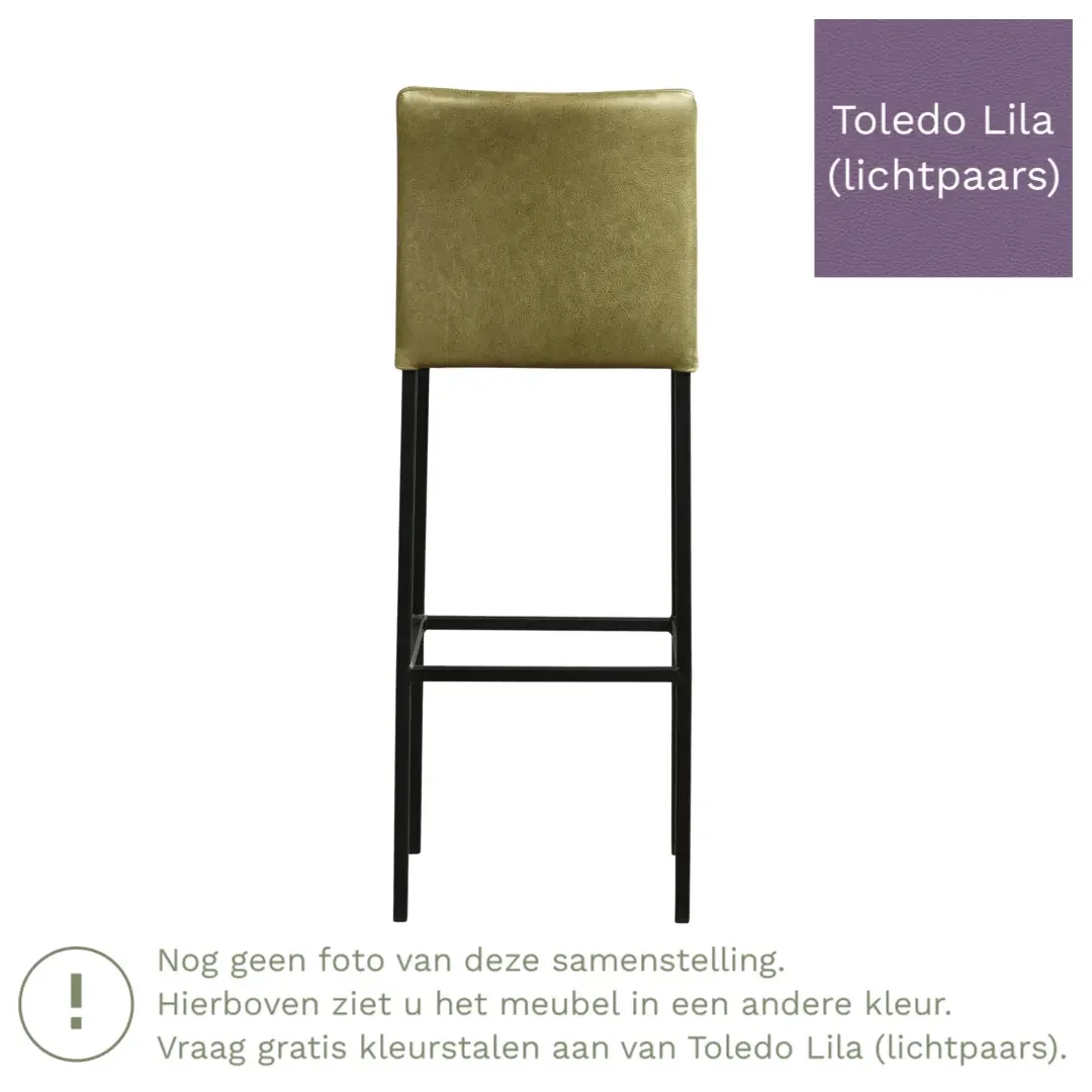 afbeelding van Leren barkruk Break hoog - Toledo Lila (lichtpaars) - Poten staal vierkant RVS