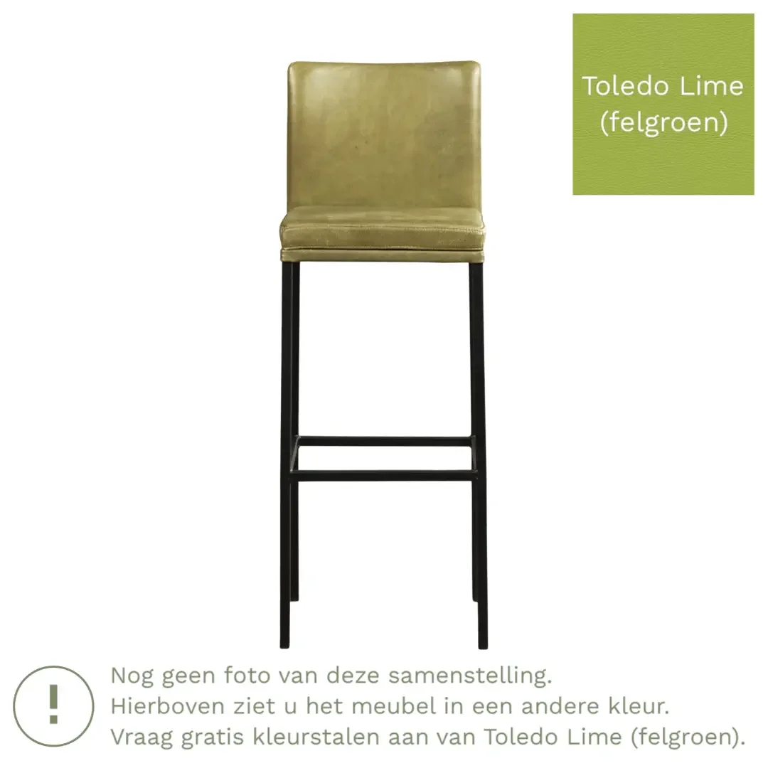 afbeelding van Leren barkruk Break hoog - Toledo Lime (felgroen) - Poten staal vierkant RVS