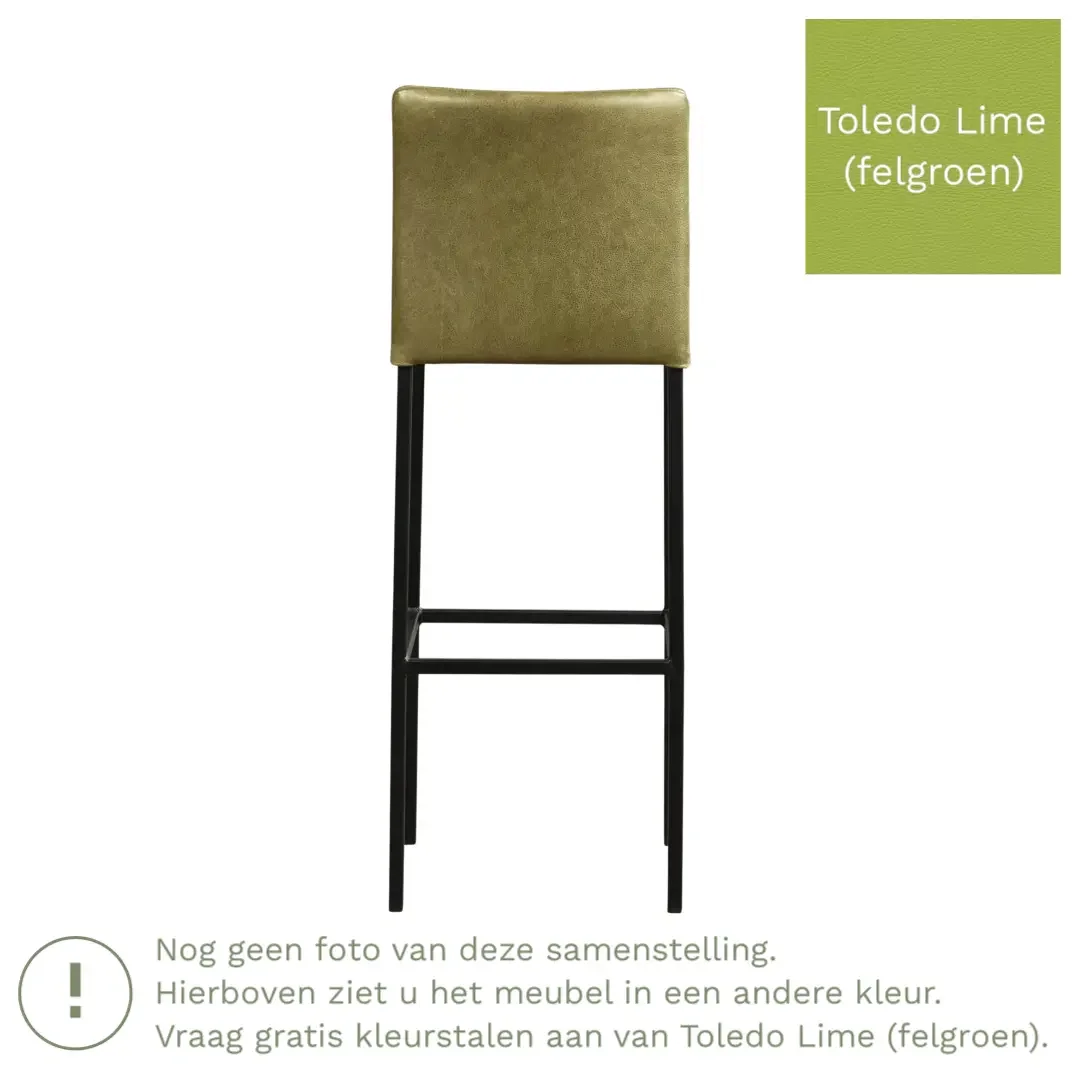 afbeelding van Leren barkruk Break hoog - Toledo Lime (felgroen) - Poten staal vierkant RVS