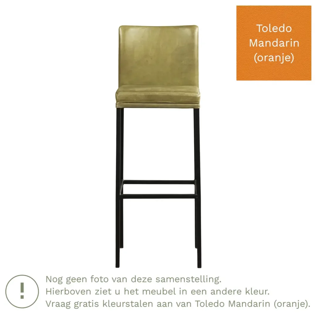afbeelding van Leren barkruk Break hoog - Toledo Mandarin (oranje) - Poten staal vierkant RVS