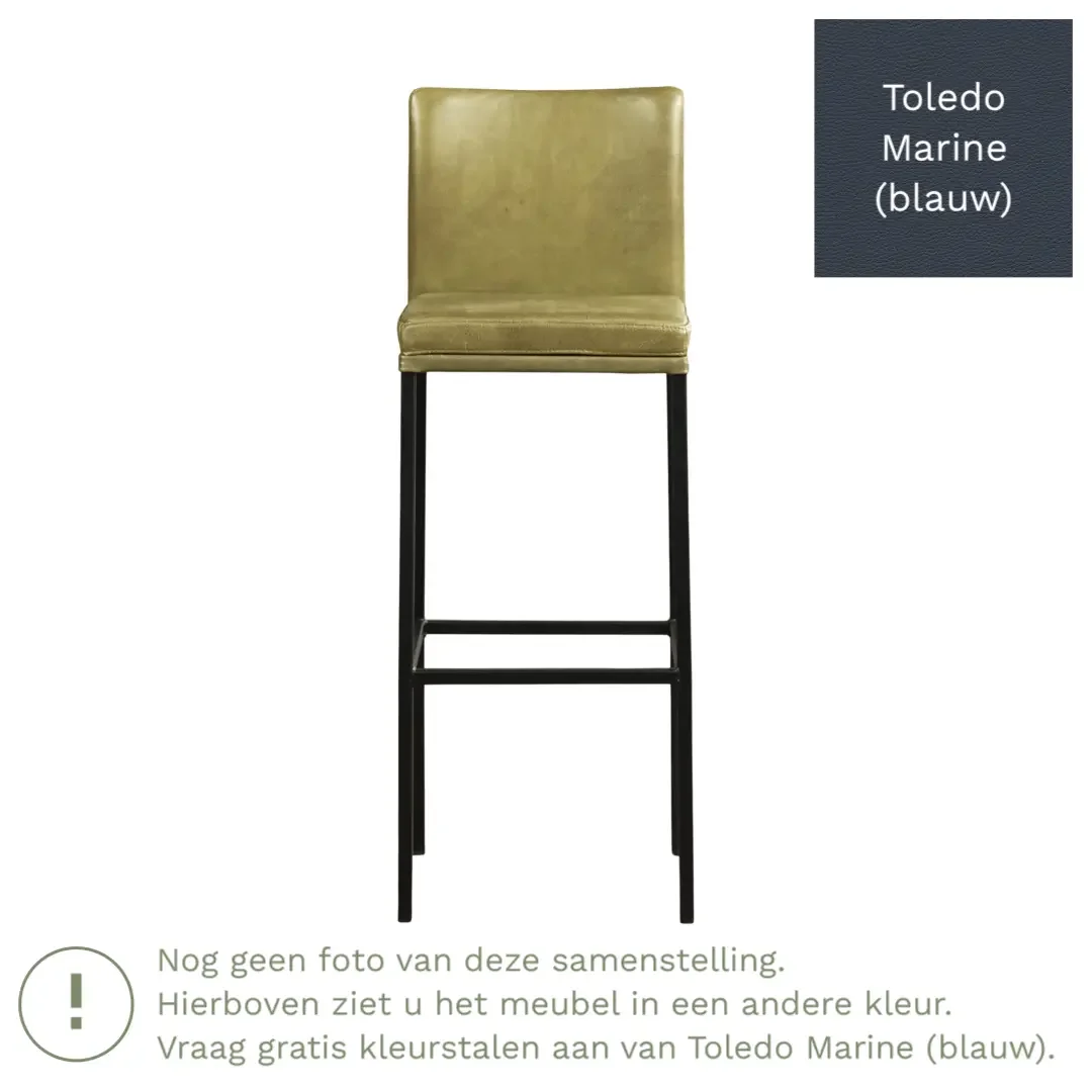 afbeelding van Leren barkruk Break hoog - Toledo Marine (blauw) - Poten staal vierkant RVS
