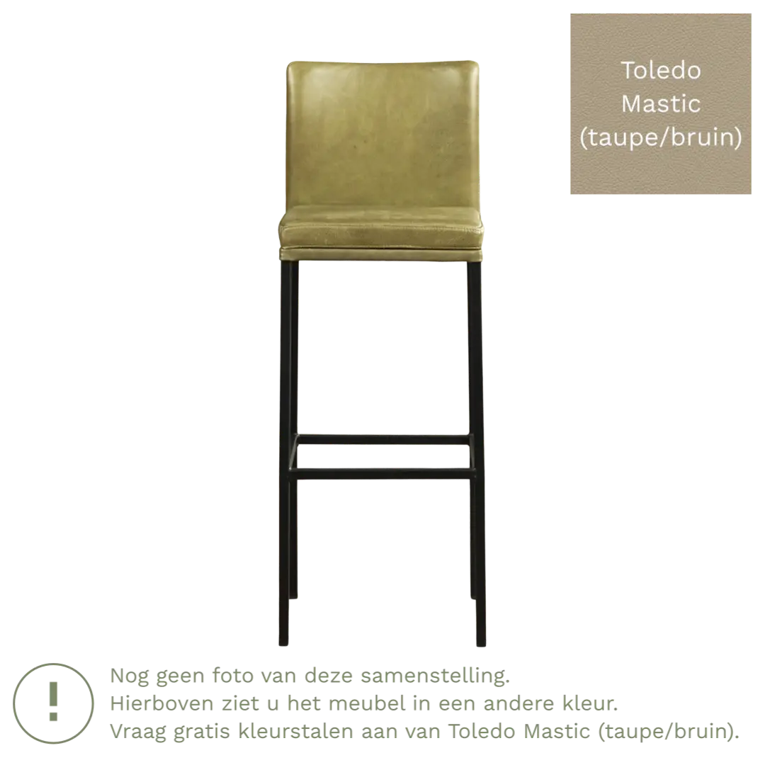 afbeelding van Leren barkruk Break hoog - Toledo Mastic (taupe/bruin) - Poten staal vierkant RVS