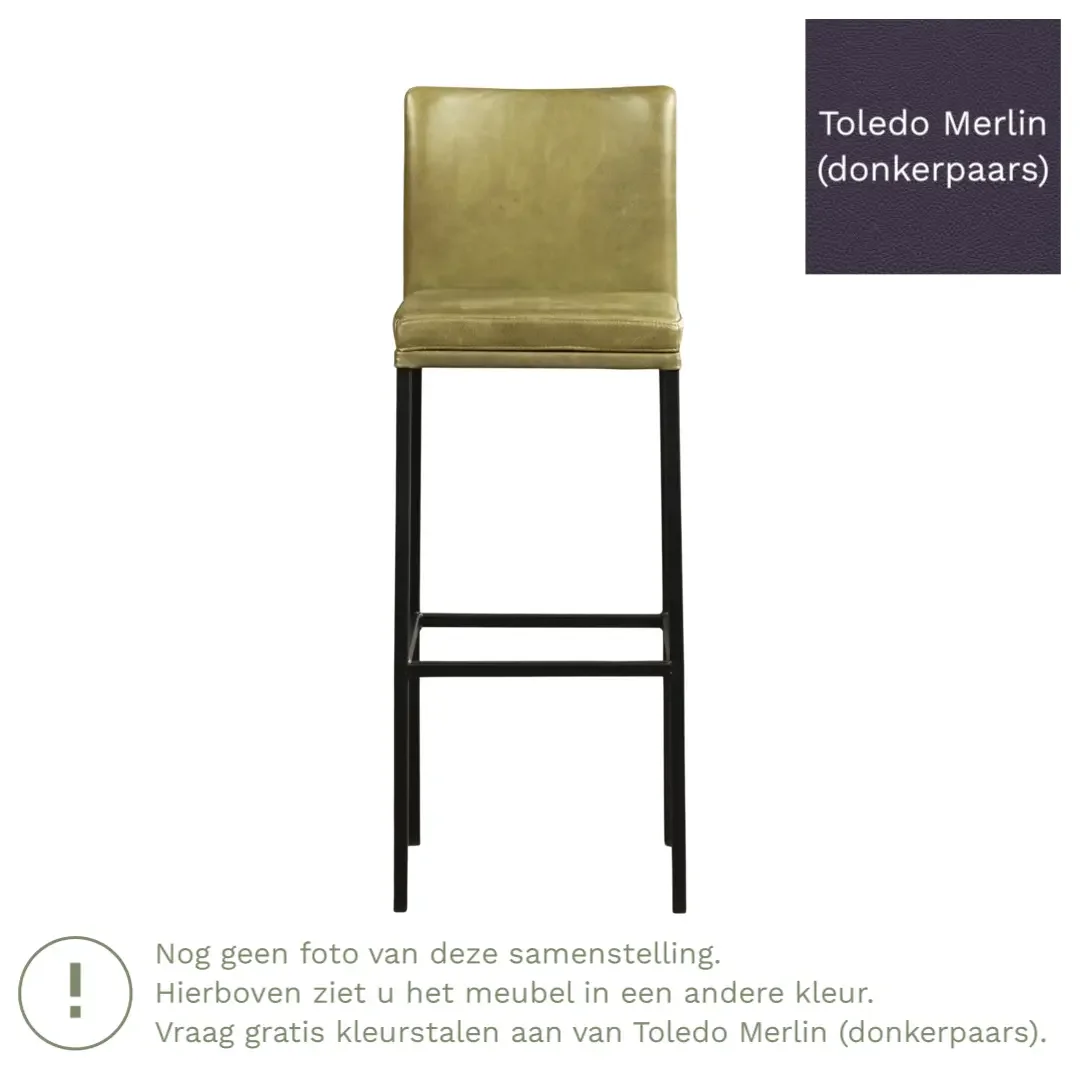 afbeelding van Leren barkruk Break hoog - Toledo Merlin (donkerpaars) - Poten staal vierkant RVS