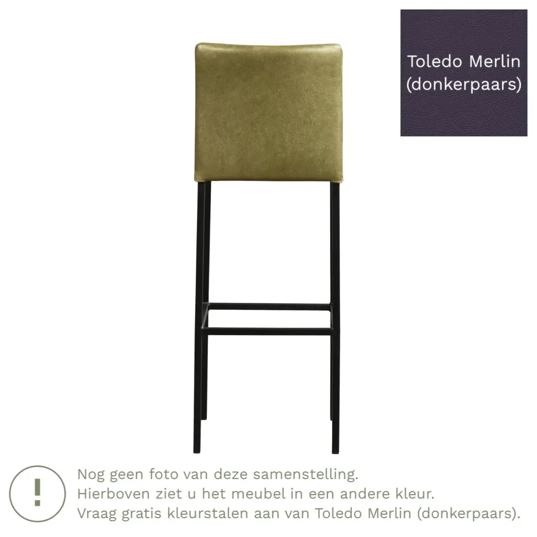 afbeelding van Leren barkruk Break hoog - Toledo Merlin (donkerpaars) - Poten staal vierkant RVS