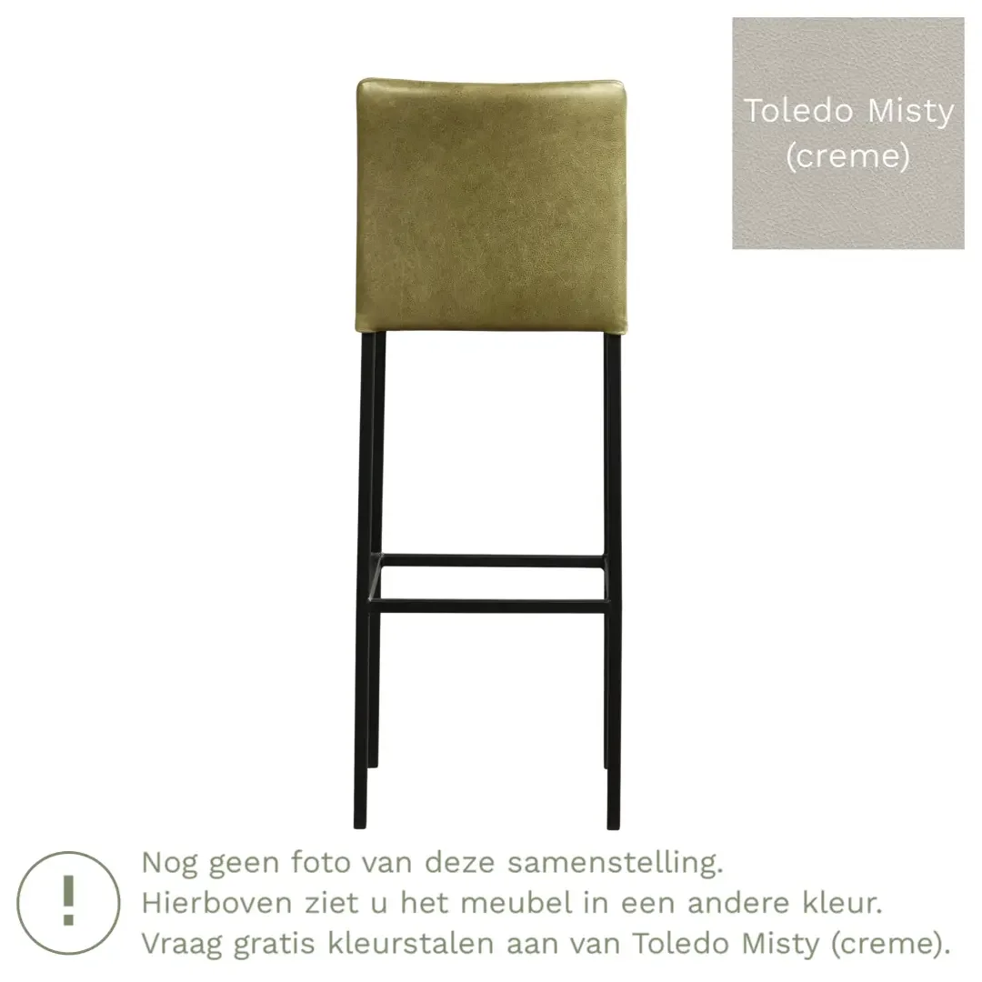 afbeelding van Leren barkruk Break hoog - Toledo Misty (crème) - Poten staal vierkant zwart