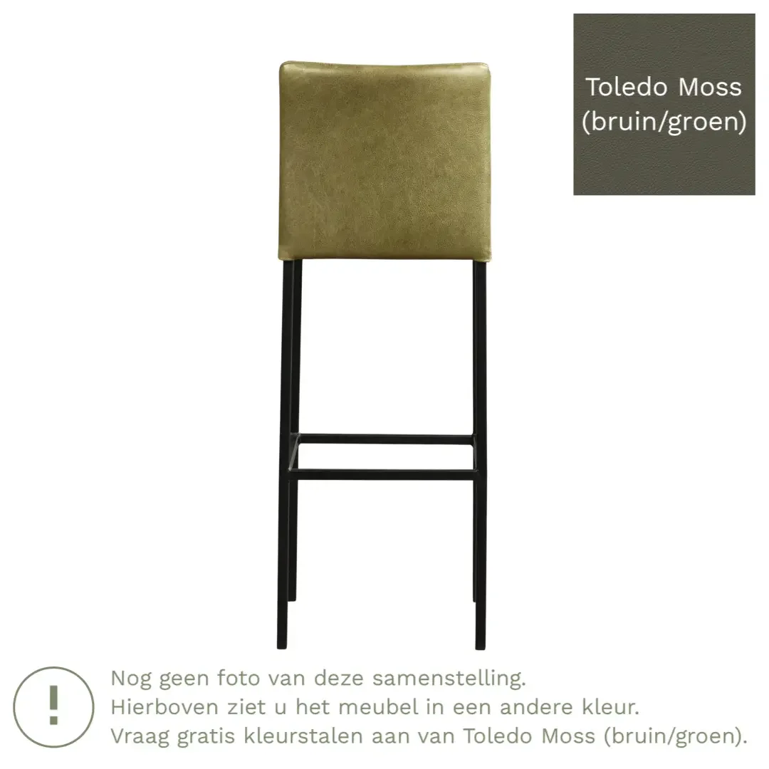 afbeelding van Leren barkruk Break hoog - Toledo Moss (bruin/groen) - Poten staal vierkant RVS