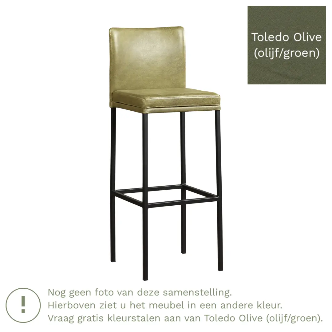 afbeelding van Leren barkruk Break hoog - Toledo Olive (olijf/goen) - Poten staal vierkant zwart
