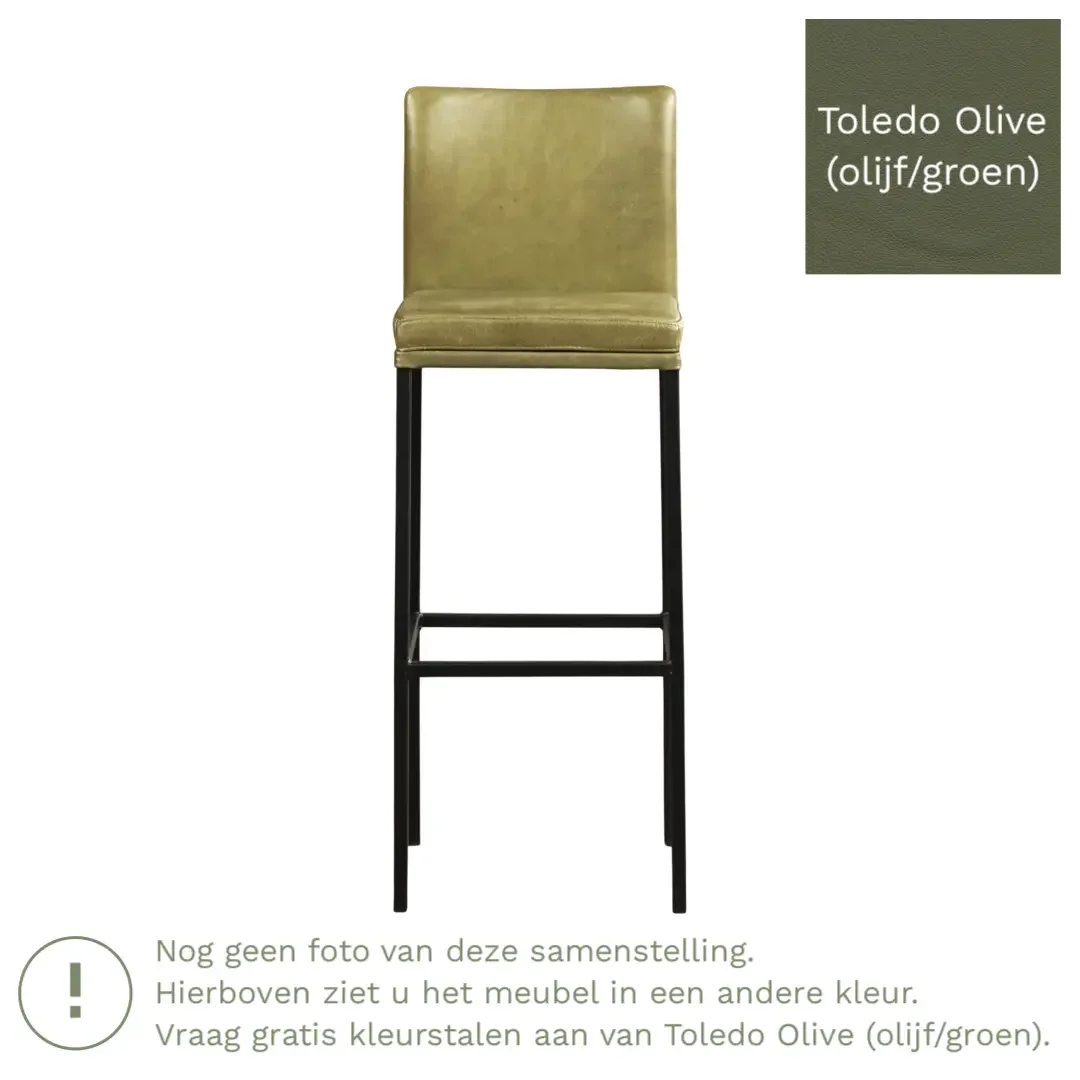 afbeelding van Leren barkruk Break hoog - Toledo Olive (olijf/goen) - Poten staal vierkant zwart