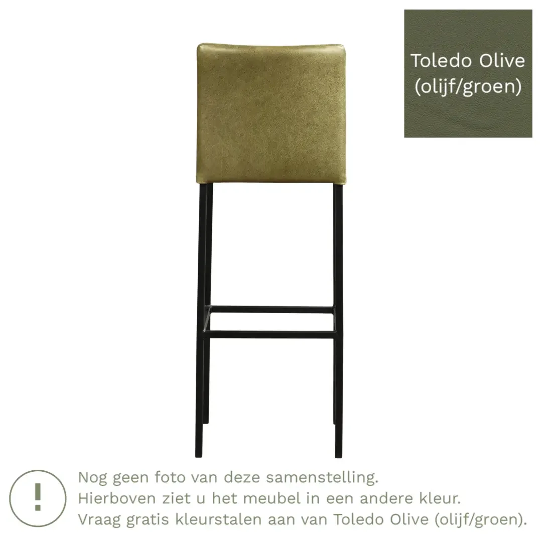 afbeelding van Leren barkruk Break hoog - Toledo Olive (olijf/goen) - Poten staal vierkant zwart