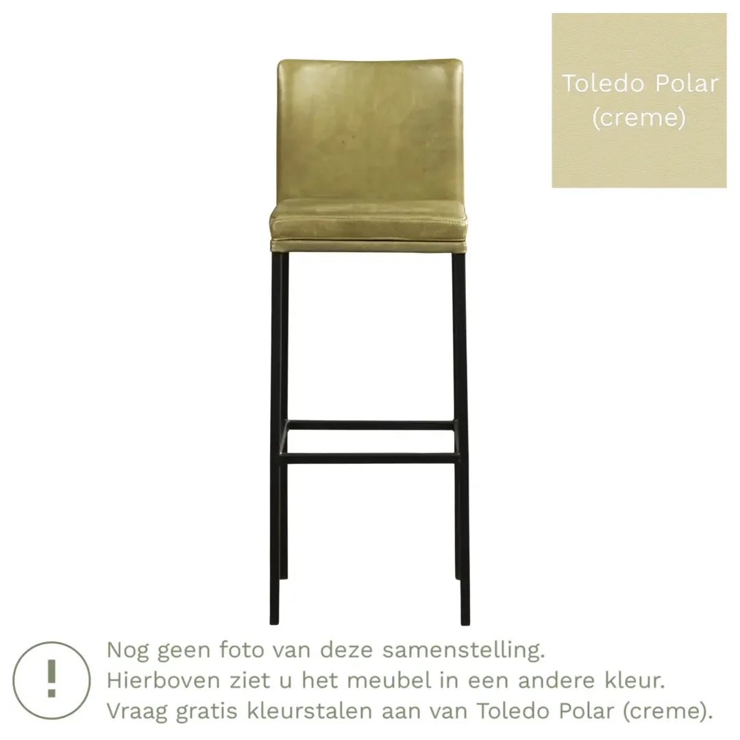 afbeelding van Leren barkruk Break hoog - Toledo Polar (crème) - Poten staal vierkant RVS
