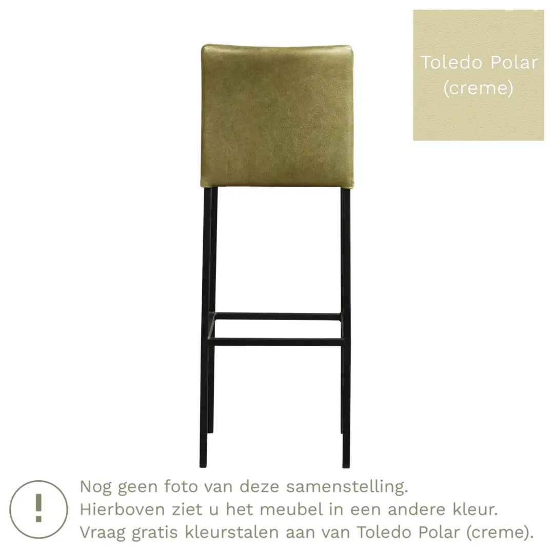 afbeelding van Leren barkruk Break hoog - Toledo Polar (crème) - Poten staal vierkant RVS