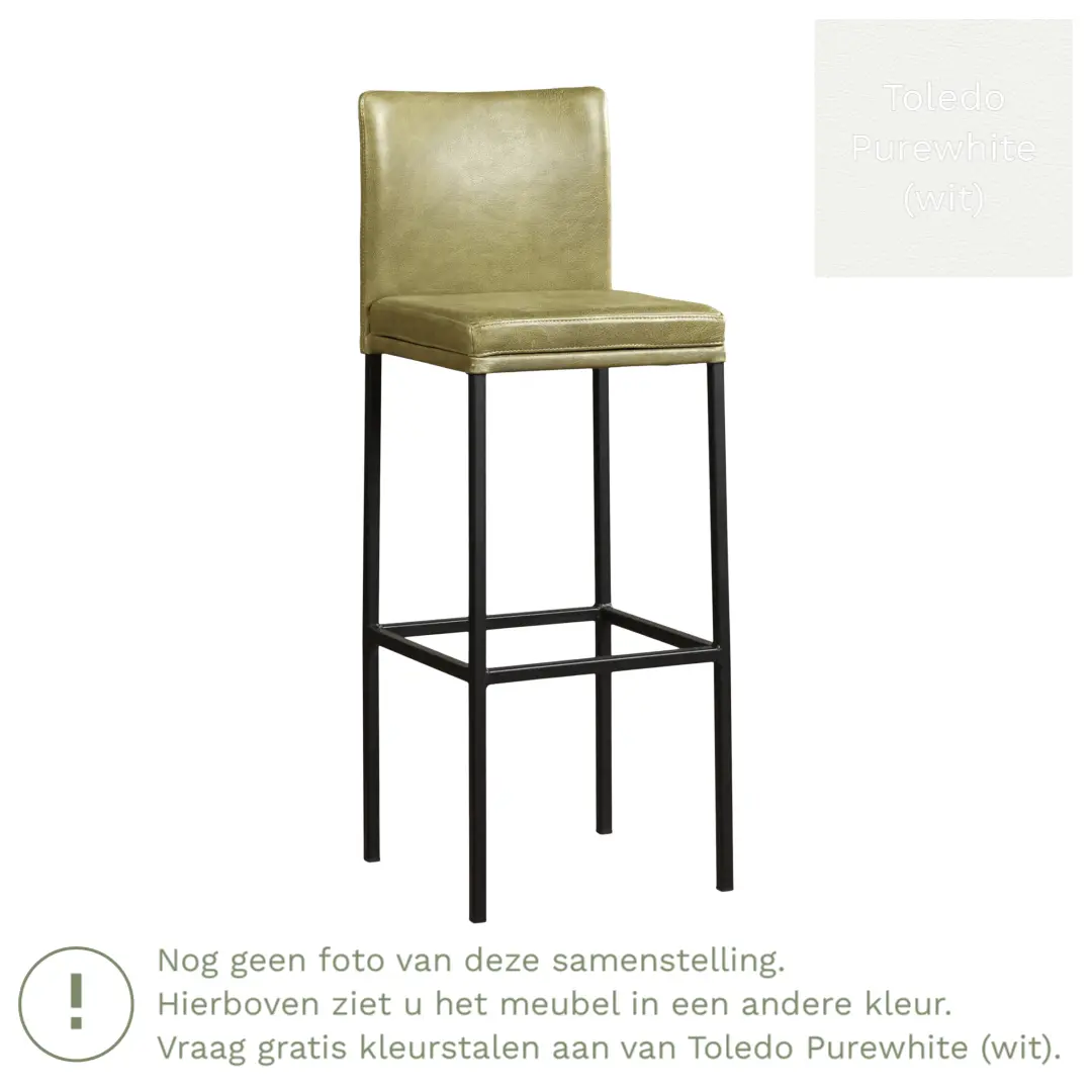 afbeelding van Leren barkruk Break hoog - Toledo Purewhite (wit) - Poten staal vierkant RVS