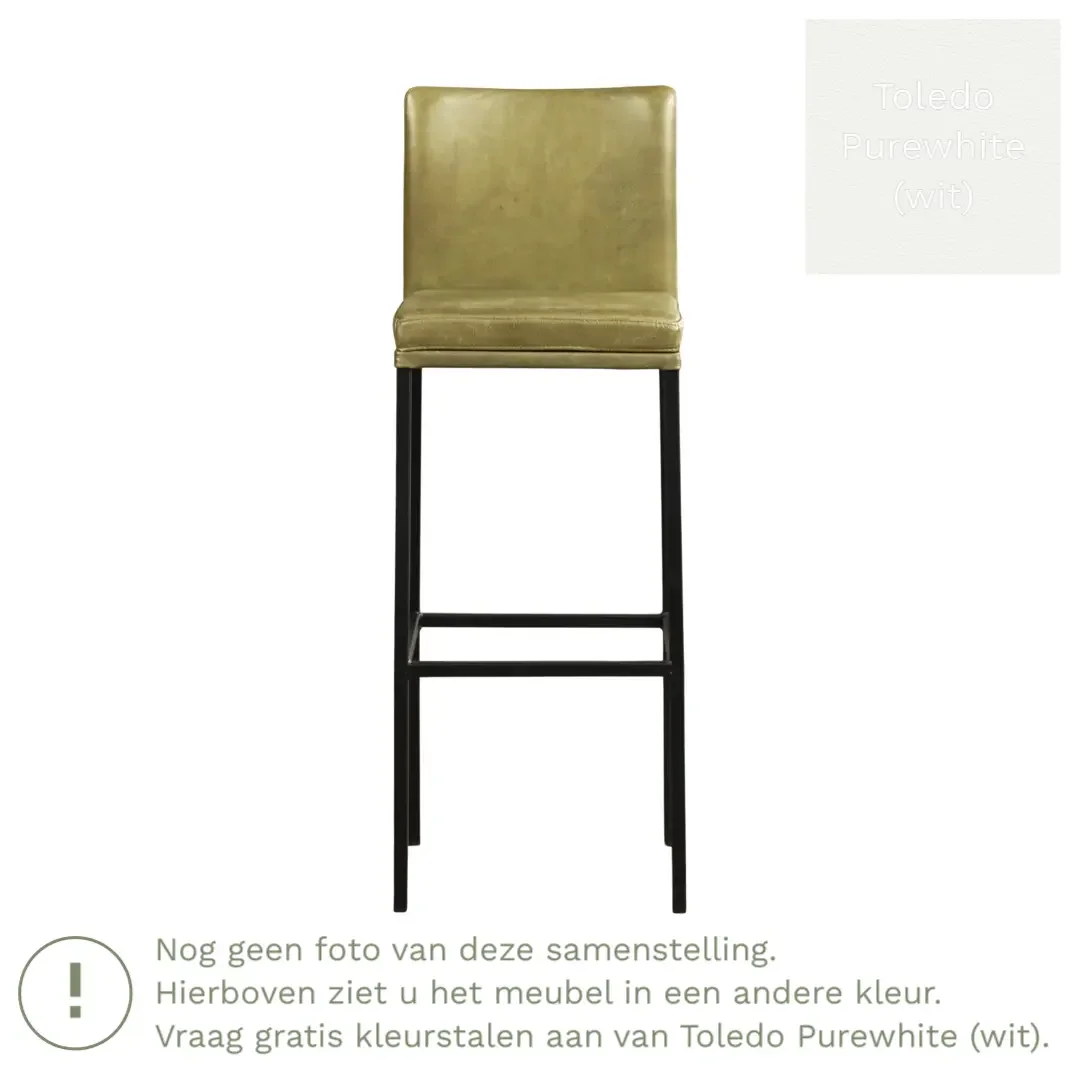 afbeelding van Leren barkruk Break hoog - Toledo Purewhite (wit) - Poten staal vierkant zwart