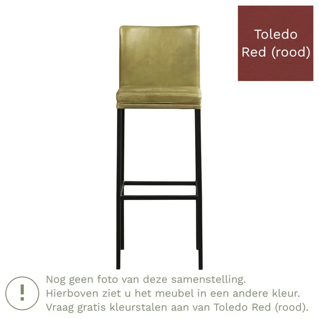 afbeelding van Leren barkruk Break hoog - Toledo Red (rood) - Poten staal vierkant zwart