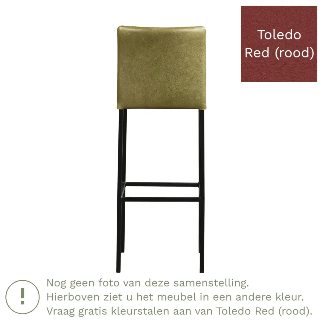 afbeelding van Leren barkruk Break hoog - Toledo Red (rood) - Poten staal vierkant zwart
