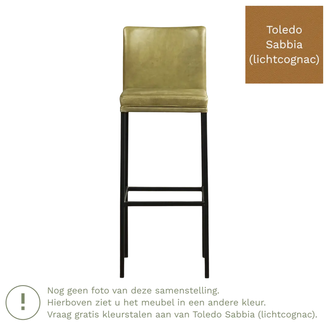 afbeelding van Leren barkruk Break hoog - Toledo Sabbia (lichtcognac) - Poten staal vierkant zwart