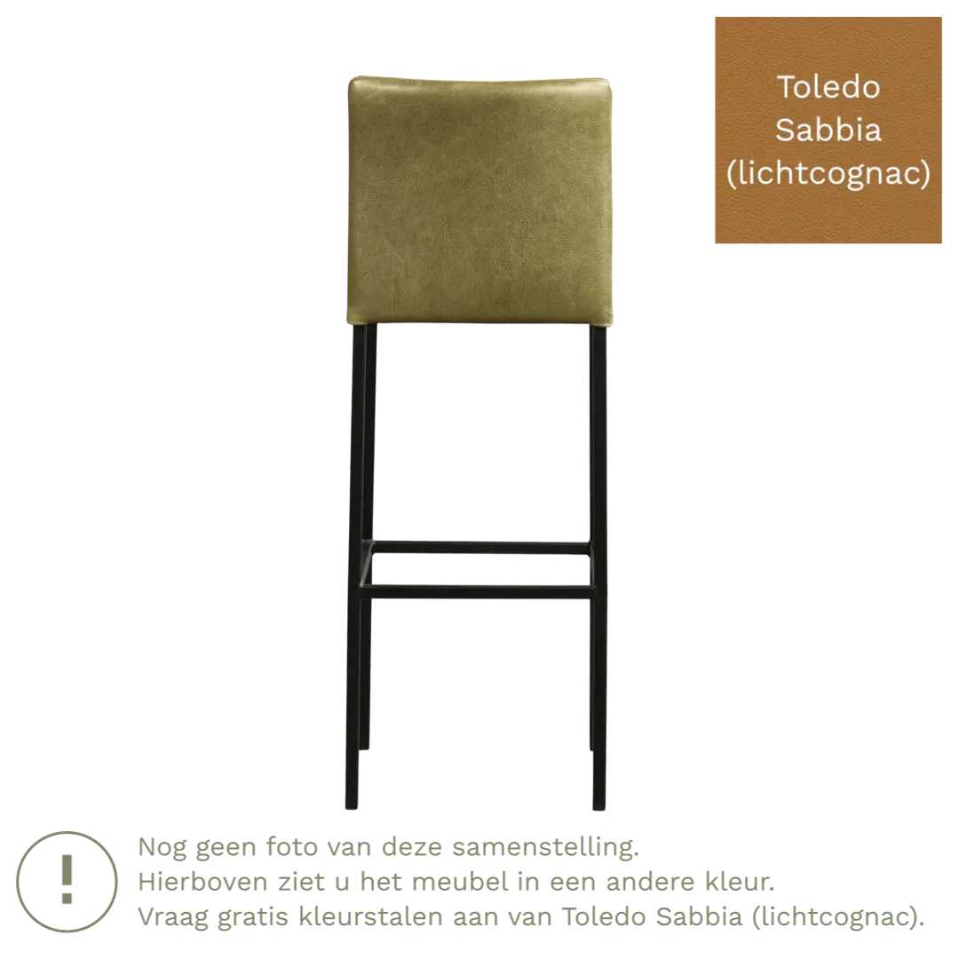 afbeelding van Leren barkruk Break hoog - Toledo Sabbia (lichtcognac) - Poten staal vierkant zwart