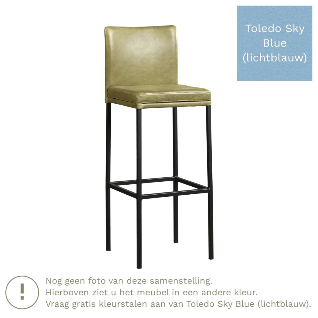 afbeelding van Leren barkruk Break hoog - Toledo Sky Blue (lichtblauw) - Poten staal vierkant RVS